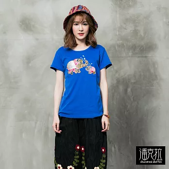 【潘克拉】噴水大小象短T(藍)-F　FREE寶藍