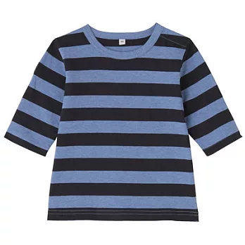 [MUJI無印良品]幼兒有機棉每日兒童服橫紋七分袖T恤80深藍橫紋
