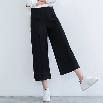 【MsMore】修身線條雪紡九分寬褲 607310001L黑