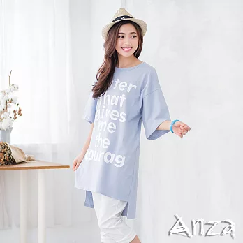 【AnZa】中大尺碼‧印字圓領長版上衣/連身裙(4色) FREE藍色