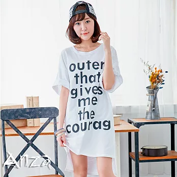 【AnZa】中大尺碼‧印字圓領長版上衣/連身裙(4色) FREE白色