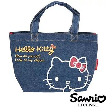【日本進口正版】三麗鷗 Hello Kitty 牛仔布 手提袋/便當袋/帆布袋