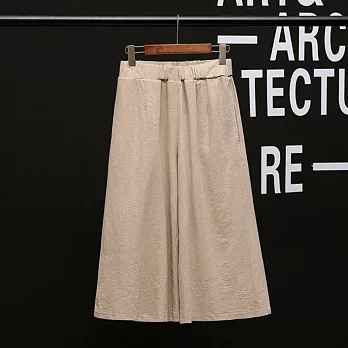 【名模衣櫃】亞麻闊腿七分褲(M-XXL適穿)F米色