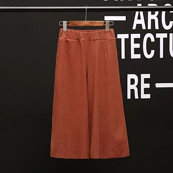 【名模衣櫃】亞麻闊腿七分褲(M-XXL適穿)F橘紅色