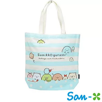 【日本進口正版】San-X 角落生物/角落公仔 帆布 托特包/肩背包/手提袋 -水藍款