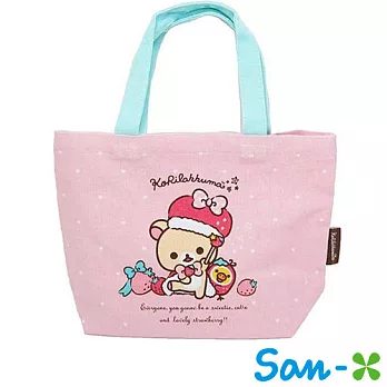 【日本進口正版】San-X 拉拉熊 帆布 手提袋/便當袋/帆布袋 -粉紅款