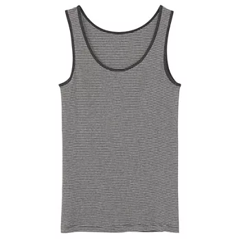 [MUJI無印良品]女有機棉針織無側縫坦克背心M墨灰橫紋