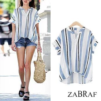 【BR】時尚條紋寬鬆百搭顯瘦短袖襯衫-共2色(M-XL可選)L藍白條紋