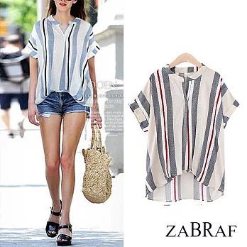 【BR】時尚條紋寬鬆百搭顯瘦短袖襯衫-共2色(M-XL可選)L杏灰條紋