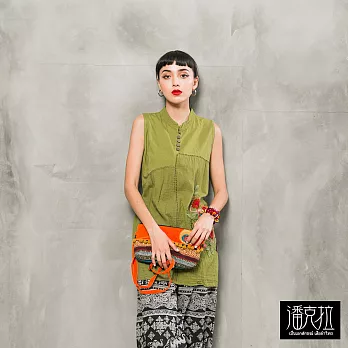 【潘克拉】不規則拼接刺繡背心FREE綠