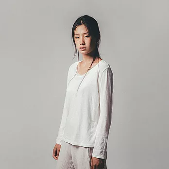 素白已然-原創設計棉麻T恤女文藝範長袖圓領打底套頭衫-S白