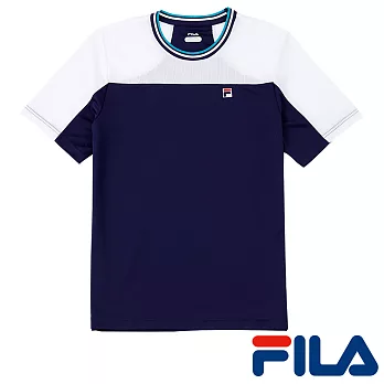 FILA男仕吸濕排汗抗UV拼色上衣-1TEP-5001-DB-M躍動藍