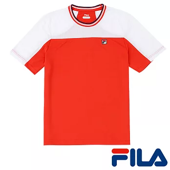 FILA男仕吸濕排汗抗UV拼色上衣-1TEP-5001-OR-M活力橘