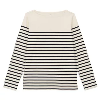 [MUJI無印良品]女有機棉粗織寬紋長袖T恤M原色橫紋