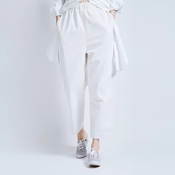 素白已然-原創設計純棉褲女文藝範鬆緊腰九分褲-S白