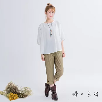 【慢。生活】立體拼接素色棉麻感上衣-FREE白