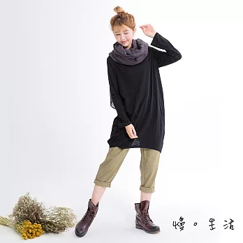 【慢。生活】幾合拼接棉柔長版上衣-FREE黑