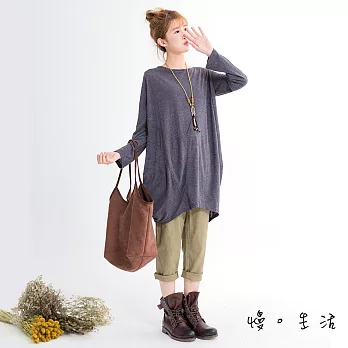 【慢。生活】幾合拼接棉柔長版上衣-FREE灰