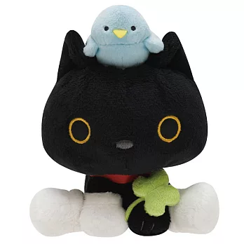 San-X 小襪貓貓朋友幸運草系列毛絨公仔。小襪貓+小青鳥