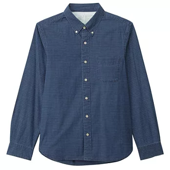 [MUJI無印良品]男有機棉藍染筆記本紋樣扣領襯衫S煙燻藍