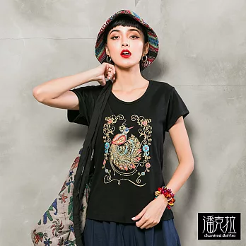 【潘克拉】手工串珠天堂鳥短T(2色)-F　FREE黑