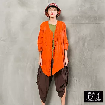 【潘克拉】釦可開寬版長袖上衣(2色)-F　FREE橘
