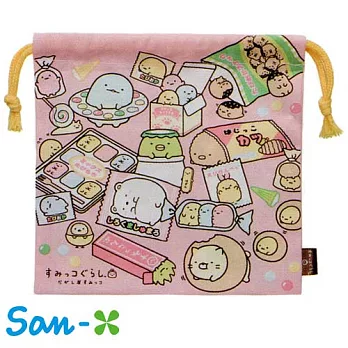 【日本進口正版】San-X 角落生物 角落公仔 束口袋/收納袋/抽繩束口袋 -粉紅款