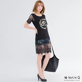 【KatieQ】美型透視燙金印花上衣-M-XL M黑