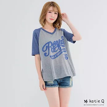 【KatieQ】美式印花傘擺上衣(2色)-F FREE藍