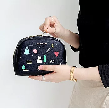 GMZ 頑皮鬼厚片皮革化妝包M-酷酷黑