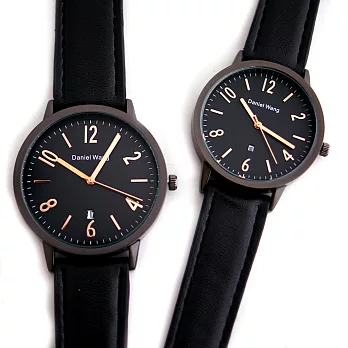 Daniel Wang DW-3158 文青知性簡約中性皮革情侶錶- 黑面玫針(小型)
