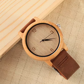 大森竹子真皮竹框錶‧數字木色錶面