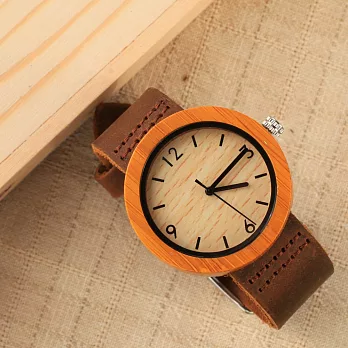 大森竹子真皮錶木錶‧森趣系列‧圓框數字錶面