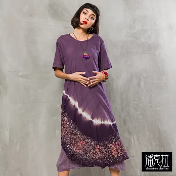 【潘克拉】手工綁染內層連身裙-F　FREE紫