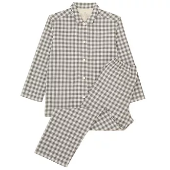 [MUJI無印良品]女有機棉無側縫二重紗織家居睡衣M灰格紋