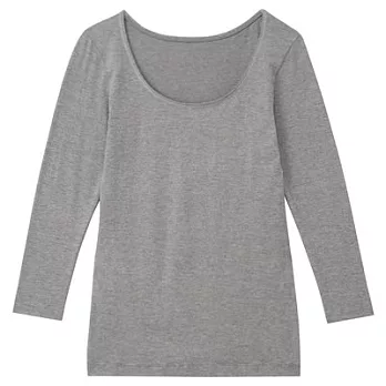 [MUJI無印良品]女棉混吸濕發熱保暖八分袖衫XL灰白