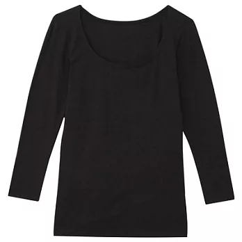 [MUJI無印良品]女棉混吸濕發熱保暖八分袖衫M黑色