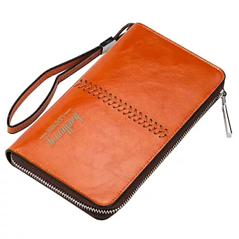 AmaZing 皮革縫線多功能商務拉鍊手拿包 (3色任選)棕色