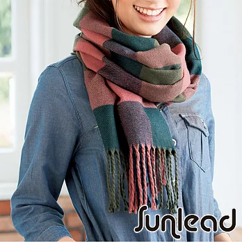 Sunlead 經典格紋密針織保暖防寒多機能披肩/罩衫/圍巾(橘藍格紋)