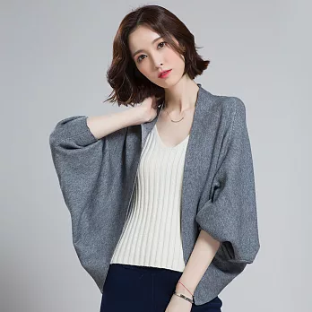 羊毛針織短版蝙蝠袖外套斗篷披肩毛衣F灰色