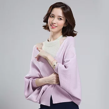 羊毛針織短版蝙蝠袖外套斗篷披肩毛衣F粉色