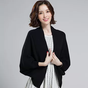 羊毛針織短版蝙蝠袖外套斗篷披肩毛衣F黑色