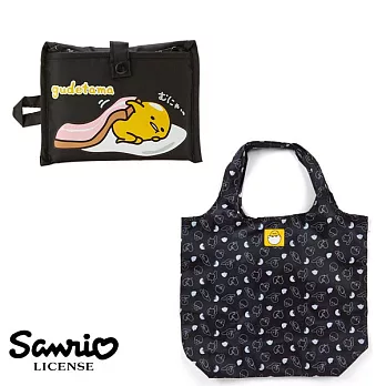 【日本進口正版】蛋黃哥 gudetama 折疊收納 購物袋/環保袋/手提袋 三麗鷗 Sanrio -黑色款