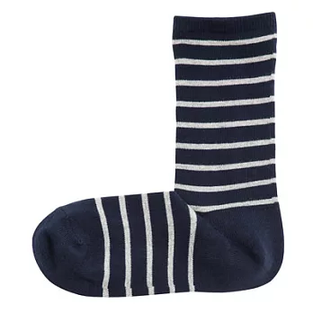 [MUJI無印良品]女有機棉混橫紋直角襪深藍23~25cm深藍