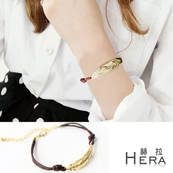 【Hera】赫拉 編織皮繩蠟線樹葉手環/手鍊(棕色)
