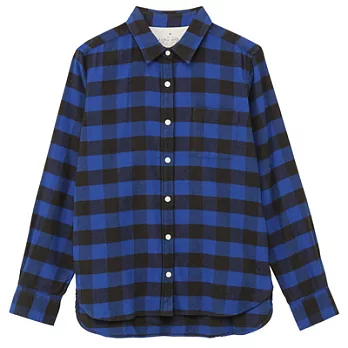 [MUJI無印良品]女有機棉法蘭絨格紋襯衫S藍色