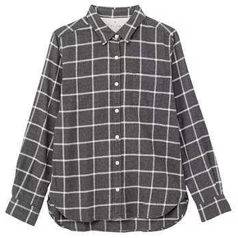 [MUJI無印良品]女有機棉法蘭絨格紋襯衫S墨灰