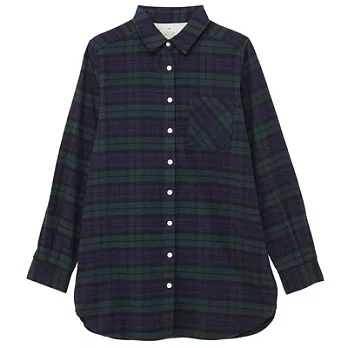 [MUJI無印良品]女有機棉法蘭絨格紋長版衫S深綠