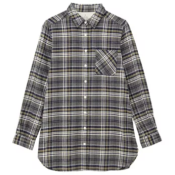 [MUJI無印良品]女有機棉法蘭絨格紋長版衫S灰色