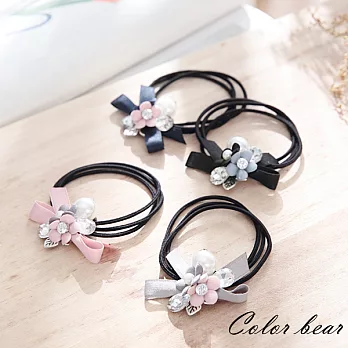 【卡樂熊】輕甜蝶結水鑽珍珠雙花髮束-隨機出貨不挑色